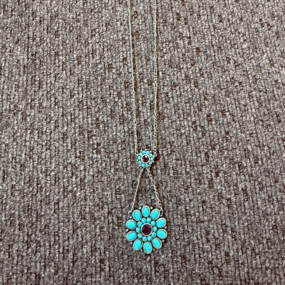 Express Vintage Turquoise and Purple Floral Pendant Necklace